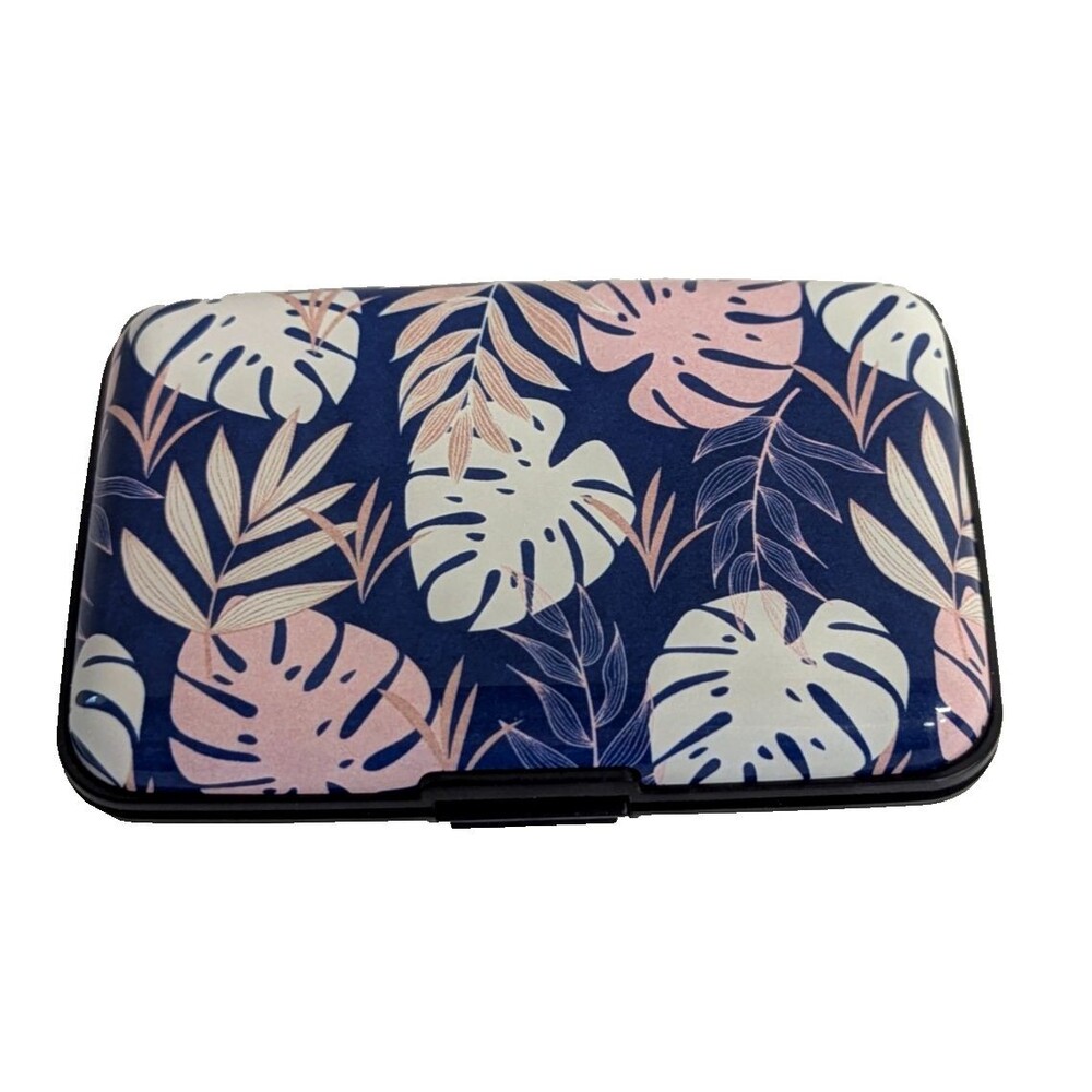 Total Vision RFID Credit Card Case Ultra Slim Lightweight Metal Tropical Leaves